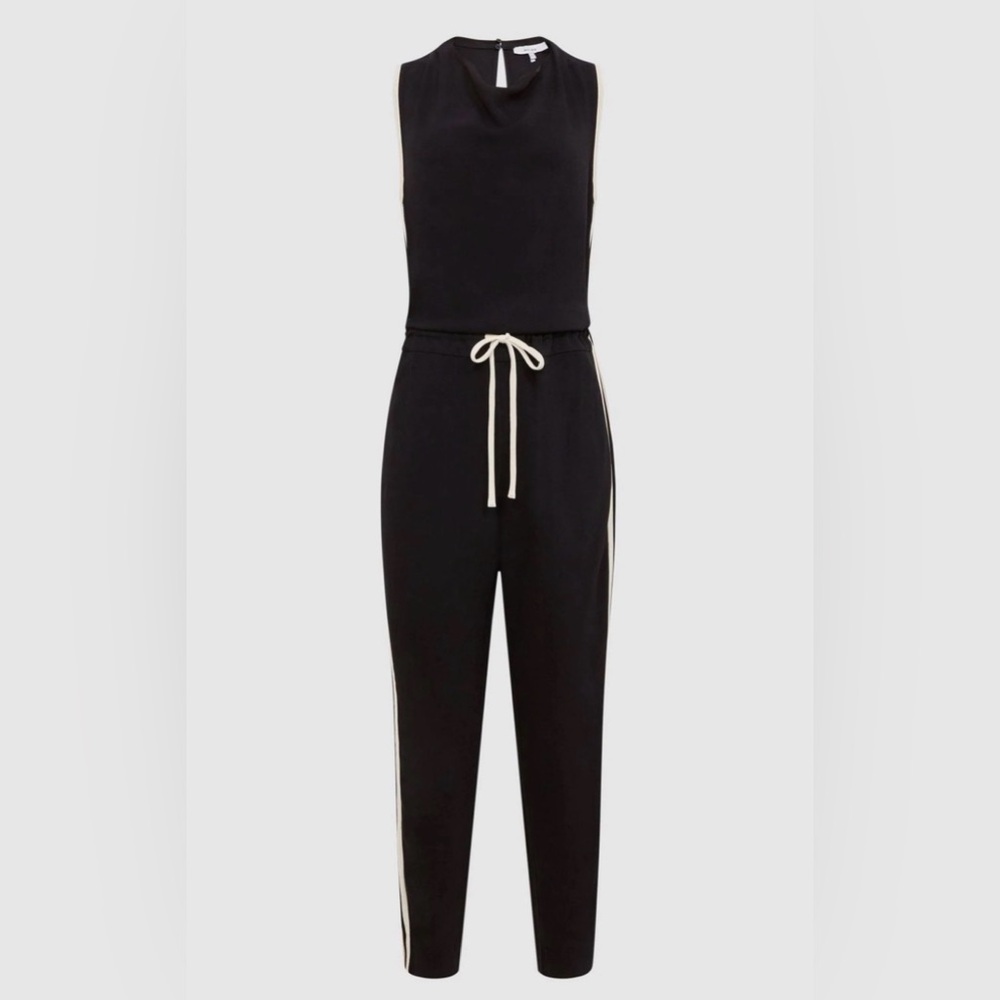 Reiss Tyla Side Striped Jumpsuit Navy. Blue and White Open Back Tie Waist Size 8 - Picture 2 of 16